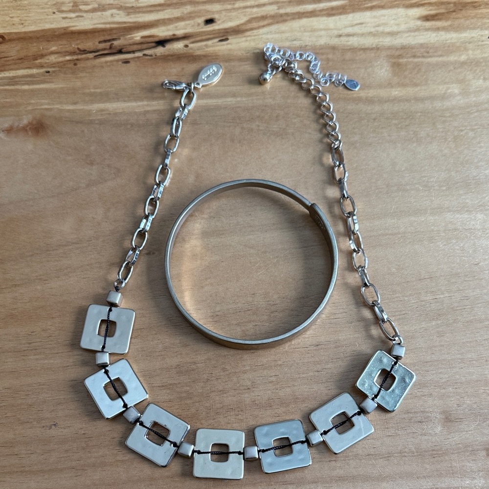 Chico’s Gold Geometric Necklace and Bracelet Set